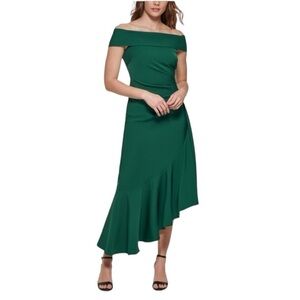 ELIZA J Off-The-Shoulder Asymmetrical-Hem Dress. Green Size 8 #1312 NWT